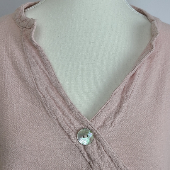 Oh My Gauze! rose pink v-neck 3/4 sleeve lagenlook relaxed fit blouse, sz L - Picture 2 of 11